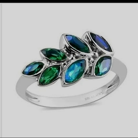 SAJEN SILVER Rainbow Caribbean Quartz Leaf Ring In Platinum Over Sterling Silver - Picture 2 of 2